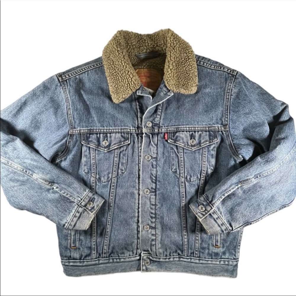 2003 Levis brown sherpa lined denim trucker jacket men's medium